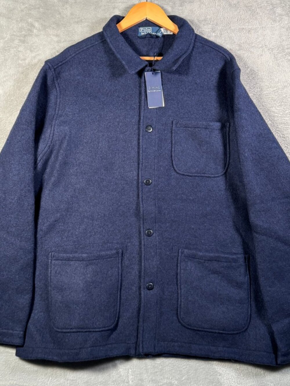 Ralph Lauren Jacket Mens XXL Blue Wool Blend Utility Shirt Jacket Chore Coat